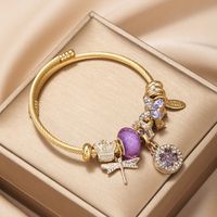 Japanese Style Dragonfly Stainless Steel Plating Artificial Gemstones Bangle 1 Piece main image 3