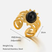 Fashion Geometric Stainless Steel Inlay Obsidian Open Ring 1 Piece sku image 1