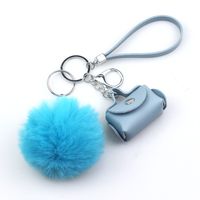 Original Design Solid Color Pu Leather Pom Poms Bag Pendant Keychain 1 Piece sku image 5