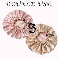 Fashion Solid Color Double-layer Satin Shower Cap 1 Piece main image 3