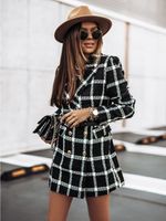 Women's Streetwear Houndstooth Plaid Printing Patchwork Single Breasted Woolen Coat main image 4
