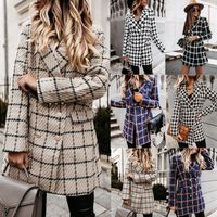 Women's Streetwear Houndstooth Plaid Printing Patchwork Single Breasted Woolen Coat main image 1