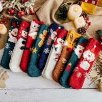 Women's Fashion Santa Claus Snowman Snowflake Coral Fleece Jacquard Crew Socks sku image 16