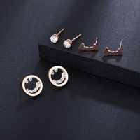 Fashion Heart Shape Butterfly Bow Knot Titanium Steel Inlay Rhinestones Ear Studs 3 Pairs sku image 24