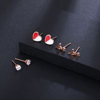 Fashion Heart Shape Butterfly Bow Knot Titanium Steel Inlay Rhinestones Ear Studs 3 Pairs sku image 27