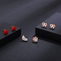 Fashion Heart Shape Butterfly Bow Knot Titanium Steel Inlay Rhinestones Ear Studs 3 Pairs sku image 30