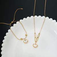 Fashion Heart Shape Titanium Steel Gold Plated Shell Pendant Necklace 1 Piece main image 6