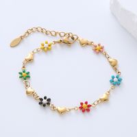 Simple Style Heart Shape Flower Stainless Steel Patchwork Enamel Gold Plated Bracelets main image 1