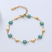 Simple Style Heart Shape Flower Stainless Steel Patchwork Enamel Gold Plated Bracelets main image 5