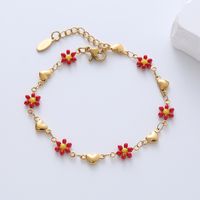 Simple Style Heart Shape Flower Stainless Steel Patchwork Enamel Gold Plated Bracelets main image 4