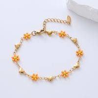 Simple Style Heart Shape Flower Stainless Steel Patchwork Enamel Gold Plated Bracelets main image 3