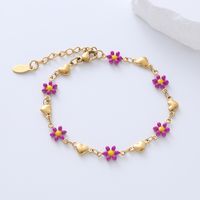 Simple Style Heart Shape Flower Stainless Steel Patchwork Enamel Gold Plated Bracelets main image 7