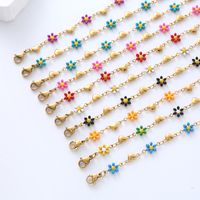 Simple Style Heart Shape Flower Stainless Steel Patchwork Enamel Gold Plated Bracelets main image 2