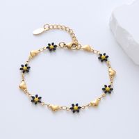 Simple Style Heart Shape Flower Stainless Steel Patchwork Enamel Gold Plated Bracelets sku image 1