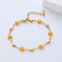 Simple Style Heart Shape Flower Stainless Steel Patchwork Enamel Gold Plated Bracelets sku image 2