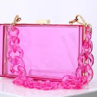 Red Transparent Fluorescent Green Arylic Solid Color Square Evening Bags sku image 5