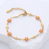 Simple Style Cross Flower Stainless Steel Patchwork Enamel Gold Plated Bracelets 1 Piece main image 1