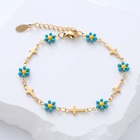 Simple Style Cross Flower Stainless Steel Patchwork Enamel Gold Plated Bracelets 1 Piece main image 6