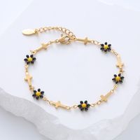 Simple Style Cross Flower Stainless Steel Patchwork Enamel Gold Plated Bracelets 1 Piece main image 5