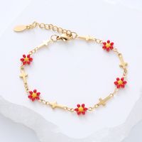 Simple Style Cross Flower Stainless Steel Patchwork Enamel Gold Plated Bracelets 1 Piece main image 3
