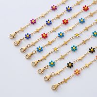 Simple Style Cross Flower Stainless Steel Patchwork Enamel Gold Plated Bracelets 1 Piece main image 2