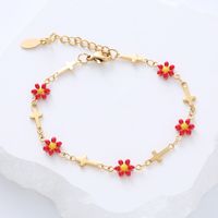 Simple Style Cross Flower Stainless Steel Patchwork Enamel Gold Plated Bracelets 1 Piece sku image 1