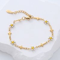 Simple Style Cross Flower Stainless Steel Patchwork Enamel Gold Plated Bracelets 1 Piece sku image 6