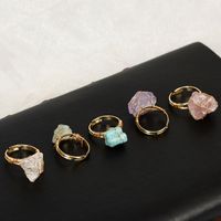 Exaggerated Geometric Alloy Gem Natural Stone Unisex Open Ring 1 Piece main image 4