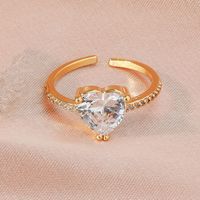 Wholesale Jewelry Classic Style Heart Metal Zircon Open Rings sku image 2