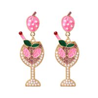 Fashion Wine Glass Alloy Inlay Artificial Pearls Rhinestones Women's Earrings 1 Pair main image 2