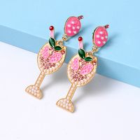 Fashion Wine Glass Alloy Inlay Artificial Pearls Rhinestones Women's Earrings 1 Pair main image 5