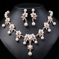 Luxurious Leaves Alloy Plating Artificial Pearls Rhinestones Women's Earrings Necklace main image 1