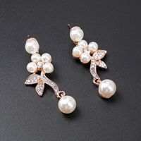 Luxurious Leaves Alloy Plating Artificial Pearls Rhinestones Women's Earrings Necklace main image 3