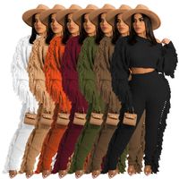 Women's Streetwear Solid Color Polyester Tassel Pants Sets main image 4