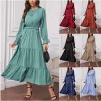 Women's Regular Dress Fashion Round Neck Patchwork Long Sleeve Solid Color Maxi Long Dress Daily main image 1