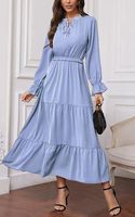 Women's Regular Dress Fashion Round Neck Patchwork Long Sleeve Solid Color Maxi Long Dress Daily main image 3