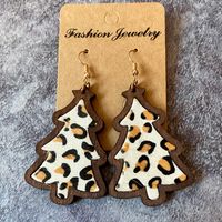 1 Pair Retro Christmas Tree Leopard Wood Drop Earrings sku image 3