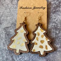 1 Pair Retro Christmas Tree Leopard Wood Drop Earrings sku image 1