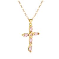Classic Style Cross Copper Gold Plated Zircon Pendant Necklace 1 Piece main image 2