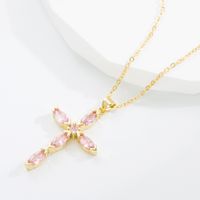 Classic Style Cross Copper Gold Plated Zircon Pendant Necklace 1 Piece main image 5