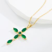 Classic Style Cross Copper Gold Plated Zircon Pendant Necklace 1 Piece main image 4