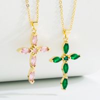 Classic Style Cross Copper Gold Plated Zircon Pendant Necklace 1 Piece main image 1