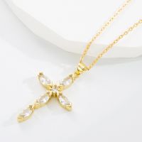 Classic Style Cross Copper Gold Plated Zircon Pendant Necklace 1 Piece main image 3