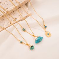 Vintage Style Geometric Stainless Steel Plating Turquoise Pendant Necklace 1 Piece main image 5