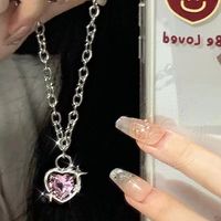 Fashion Heart Shape Artificial Crystal Alloy Plating Inlay Rhinestones Women's Pendant Necklace 1 Piece sku image 1