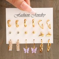 Fashion Heart Shape Butterfly Alloy Plating Inlay Rhinestones Pearl Women's Earrings 1 Set main image 1