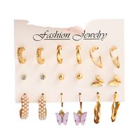 Fashion Heart Shape Butterfly Alloy Plating Inlay Rhinestones Pearl Women's Earrings 1 Set main image 4