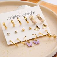 Fashion Heart Shape Butterfly Alloy Plating Inlay Rhinestones Pearl Women's Earrings 1 Set main image 2