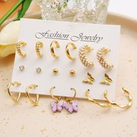 Fashion Heart Shape Butterfly Alloy Plating Inlay Rhinestones Pearl Women's Earrings 1 Set main image 3