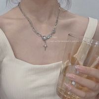 1 Piece Elegant Heart Shape Rose Bow Knot Imitation Pearl Alloy Women's Necklace sku image 6